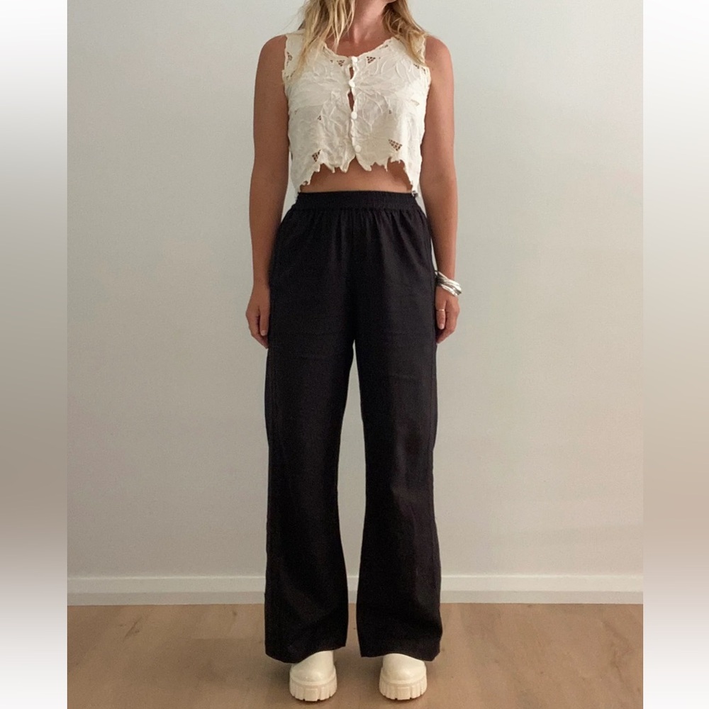 Zaziba Studio Women’s Black Linen Wide Leg pants